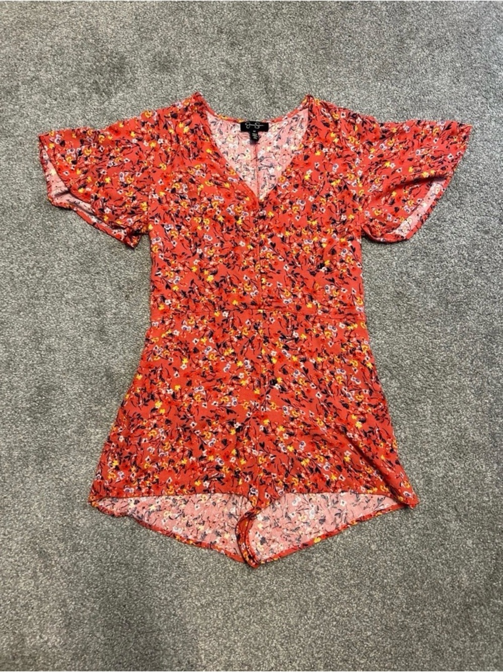Jessica Simpson Red Floral Short Sleeve Romper